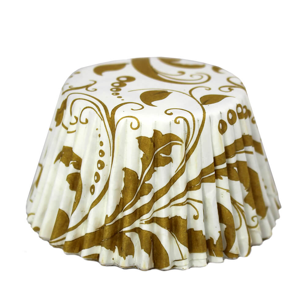 Papilotki Cupcake Polka 50/40 biała/złoty wzór