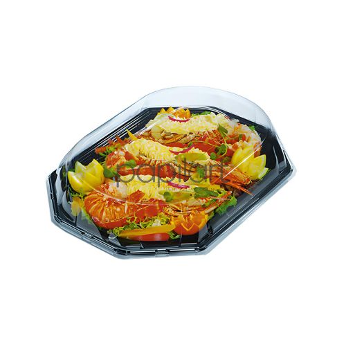 Taca cateringowa PET czarna z przykrywką