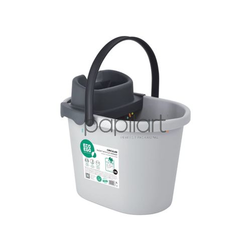 Wiadro 13 l z wyciskaczem płaskim ekologiczne z recyklingu ECO EGO szare