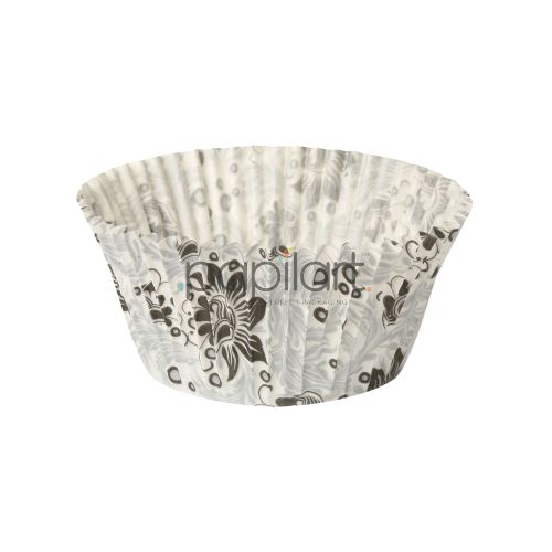 Papilotki cupcake biało-czarno-srebrne 50x30 mm 100 sztuk
