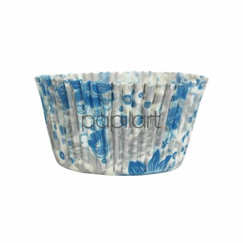 Papilotki cupcake biało-niebiesko-srebrne 50x30 mm 100 sztuk