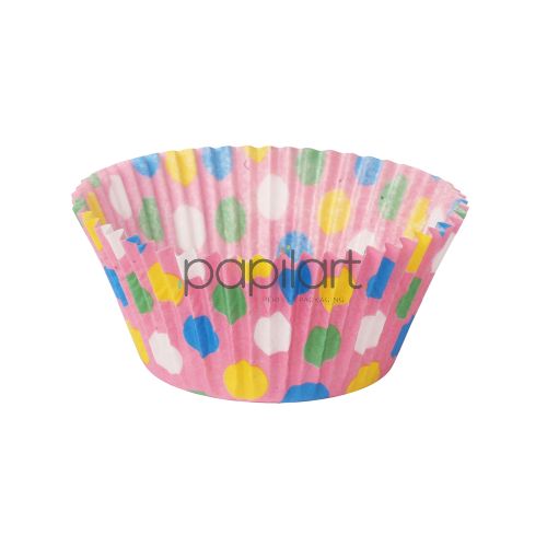 Papilotki cupcake różowe Kropki 45x30 mm 100 sztuk