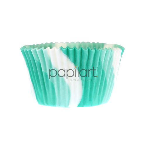 Papilotki cupcake zielono-białe 50x30 mm 100 sztuk