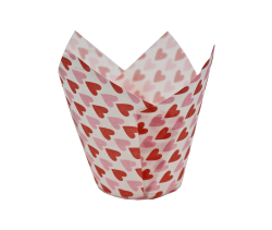 Muffiny tulipan białe/różowe serduszka 50x80 mm 