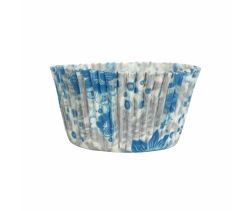 Papilotki cupcake biało-niebiesko-srebrne 50x30 mm 100 sztuk