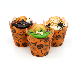 Muffiny tulipan Halloween pomarańczowo-czarne 50x80 mm