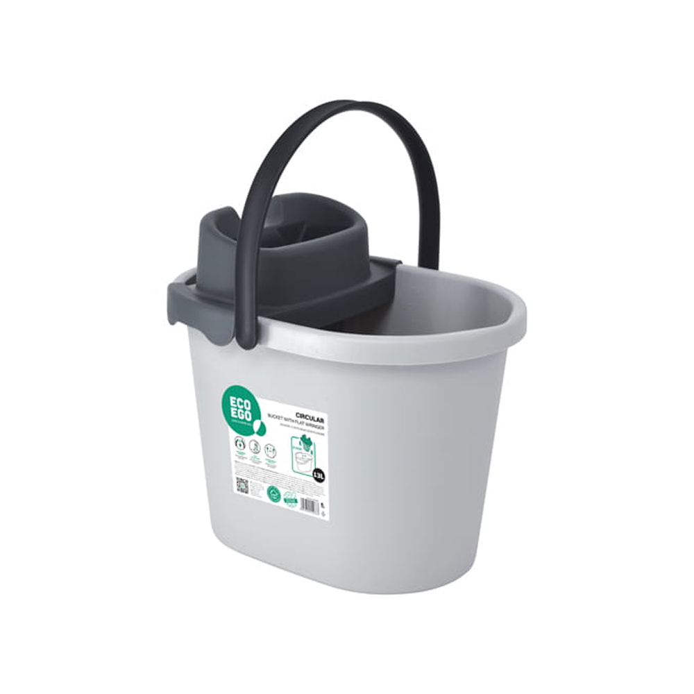 Wiadro 13 l z wyciskaczem płaskim ekologiczne z recyklingu ECO EGO szare