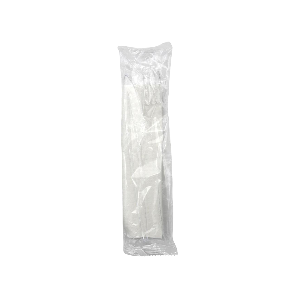 Konfekcja TRANSPARENT widelec + nóż + serwetka, 350 kpl