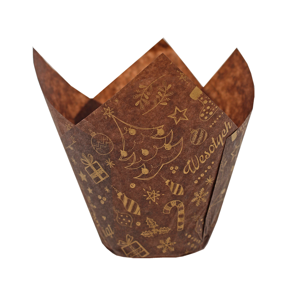 Muffiny tulipan Wesołych Świąt 50x80 mm brązowe