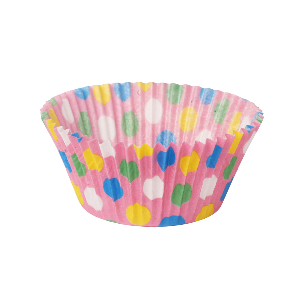 Papilotki cupcake różowe Kropki 45x30 mm 100 sztuk
