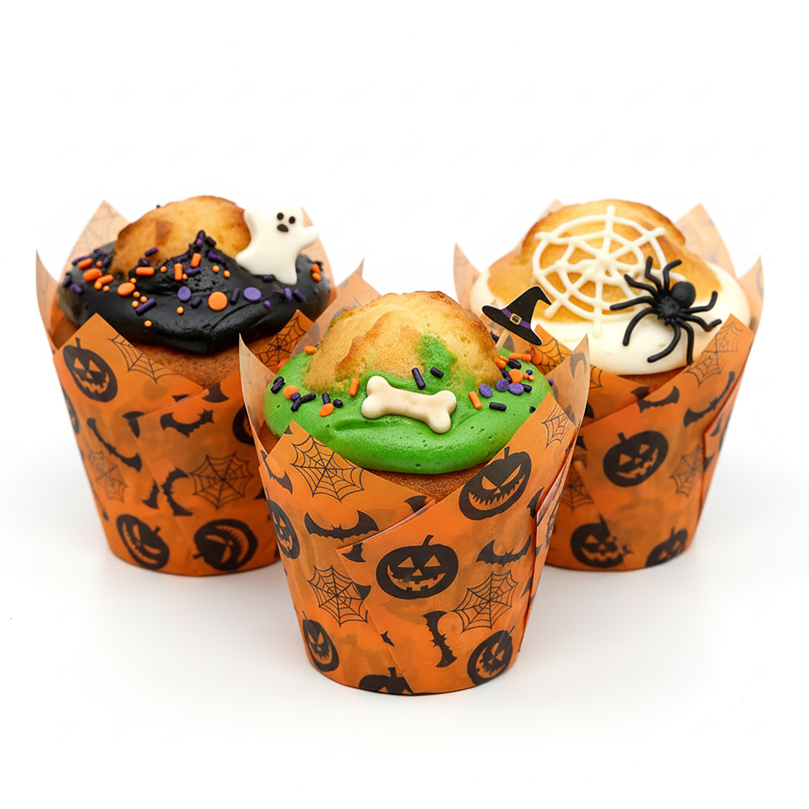 Muffiny tulipan Halloween pomarańczowo-czarne 50x80 mm